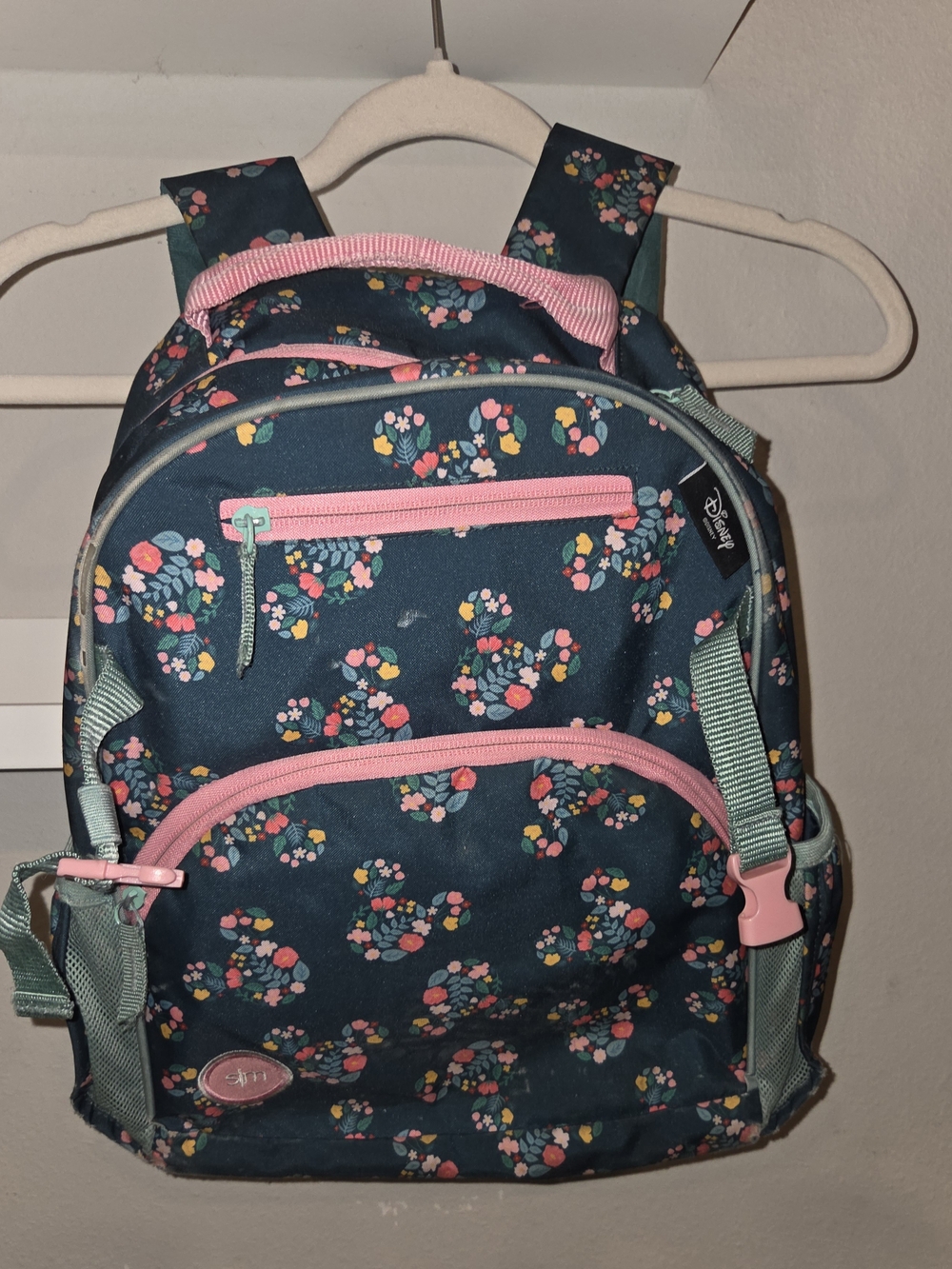Disney Floral Navy Backpack with Pink Trim and Mint Straps